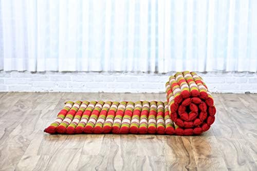 Leewadee - Kapok Roll Mat – Handcrafted Folding Sleep & Relaxation Mattress from Thailand, Ideal as Guest Bed, Camping Mat, Yoga Mat or Traditional Futon, 75 x 39 inches, Green Red - Image 6