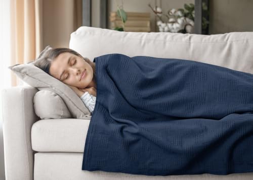 Utopia Bedding 100% Cotton Thermal Blanket Navy Queen, 90x90 Inches - Image 6