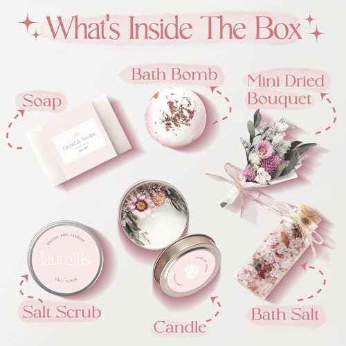 Birthday Gifts for Women – Orchid & Jasmine Spa Gift Basket, Luxury Candle Set & Bath Sets Self Care Box, Gift for Mom, Wife or Friend - Image 2