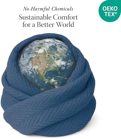 Threadmill Luxury 100% Cotton King Herringbone Blanket, Folkstone Blue - Image 6