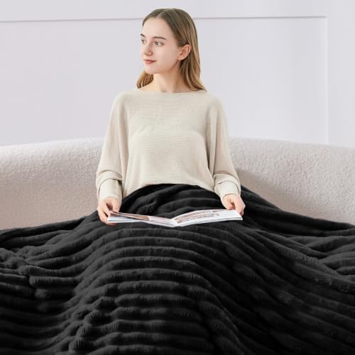 BEDELITE Ribbed Twin Blanket for Couch & Bed, Black, 66"x90" - Image 6