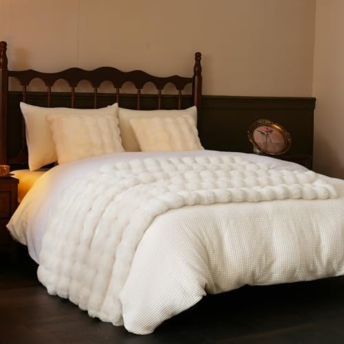 BENVWE Faux Fur Throw Blanket for Couch - Thickened Fluffy Soft Bubble Blanket for Living Room Home Decor - Mothers Day Birthday Gifts for Women Men, Cream White, 50" x 60", 1300GSM - Image 6