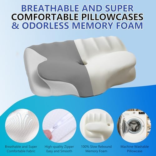 Cervical Neck Pillow for Neck Pain Relief, Ergonomic Contour Orthopedic Cooling Odorless Memory Foam Pillow, High-Density Slow Rebound, Support Side Back Stomach Sleepers with Washable Pillowcase - Image 6