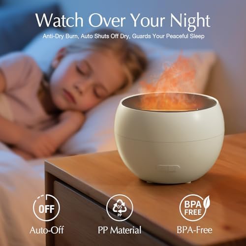 SALKING Essential Oil Diffuser, Fireplace Fire Flame Aromatherapy Diffuser, 150ml Ultrasonic Cool Mist Humidifier, Scent Aroma Diffuser with Auto-Off Function for Home, Room (White) - Image 6