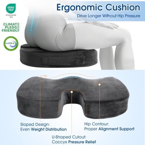 CloudBliss Ergonomic Seat Cushion & Lumbar Support Pillow Set, Grey, Large - Image 6