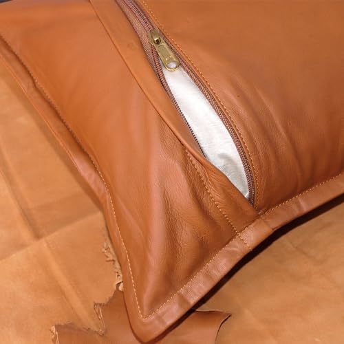 LL LEATHER LOVERS 100% Lambskin Leather Pillow Cover - Sofa Cushion Case - Decorative Throw Covers for Living Room & Bedroom, Camel Antique Box Pack of 1-22X30 Inch - Image 7