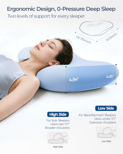 Kayfia Cervical Neck Pillow Side Sleeper Pillow for Neck Pain Relief, Bule - Image 6