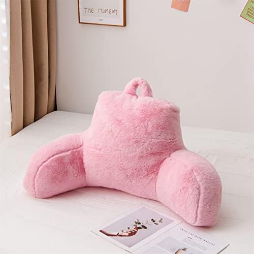 Aimuan Reading Pillow Bed Rest Pillow with Arms Rabbit Fur Cushion for Adults Teens Incline Rest Sitting up & Sleeping Snoring Pillow with Pregnancy Lumbar Back Support (Standard, Pink) - Image 6