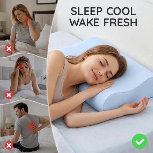 AM AEROMAX Contour Memory Foam Cervical Pillow for Neck Pain Relief, Blue - Image 2