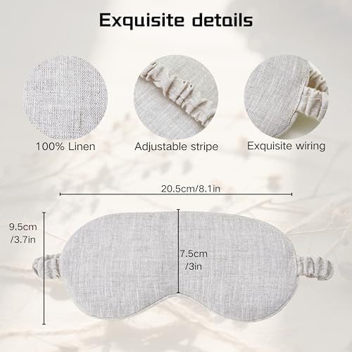 Sleep Mask Pure Linen Eye Mask, with Elastic Band,Comfort Sleeping Shade for Nighttime Sleeping, Traveling & Napping,Side Sleeper Eye Cover Cooling with Travel Bag Gift Package(Natural) - Image 2