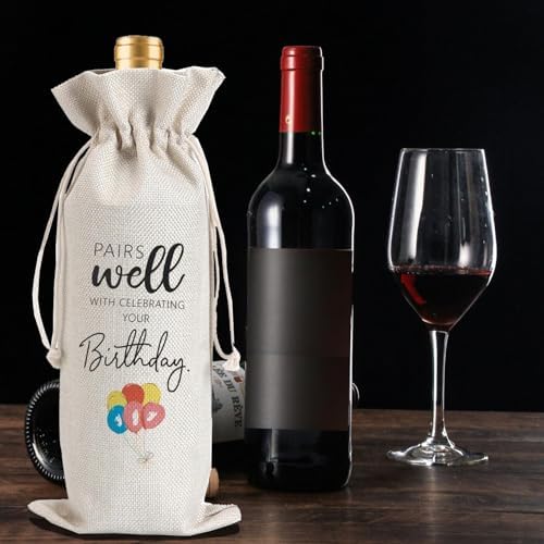 1Pcs Birthday Gift Ideas for Women & Men, Birthday Party Wine Bag Gift,Happy Birthdate decor, with 1Pcs Kraft Blessing Cards and natural jute rope - Image 4
