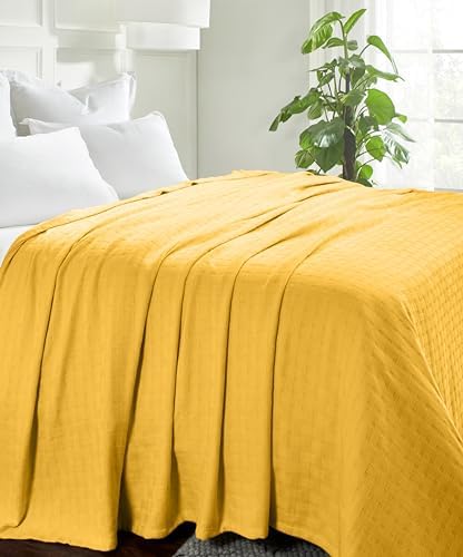 Superior Basketweave Cotton Blanket, Basket Weave Design, Soft, Comfy Cover for Bed, Bedding, Bedroom, Couch Throw, Lounging, Modern Boho Medium Weighted Blankets, Full/Queen, Gold - Image 7