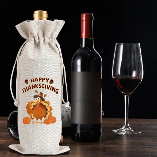 1Pcs Happy Thanksgiving Wine Bag Thanksful Gifts Wine Bag, with 1Pcs Kraft Blessing Cards and natural jute rope - Image 4