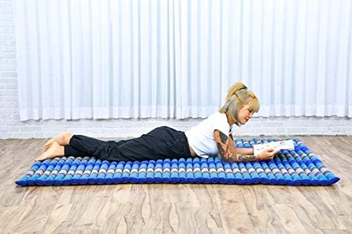 Leewadee - Foldable Floor Mattress - Japanese Roll Up Futon -Trifold Tatami Mat- Guest Floor Bed - Camping Mattress - Thai Massage Mat, Kapok Filled, 75 x 57 inches, Blue - Image 2