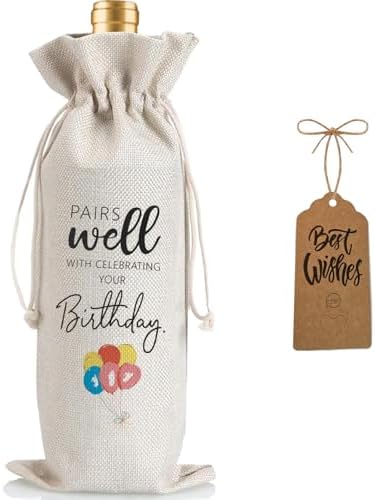 1Pcs Birthday Gift Ideas for Women & Men, Birthday Party Wine Bag Gift,Happy Birthdate decor, with 1Pcs Kraft Blessing Cards and natural jute rope by Yourloveisourmotivation%EF%BC%81