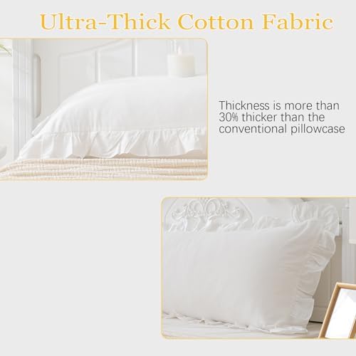 26"x26"Vintage Off White Ruffle Euro Shams Shabby Farmhouse Pillow Cover - Image 6
