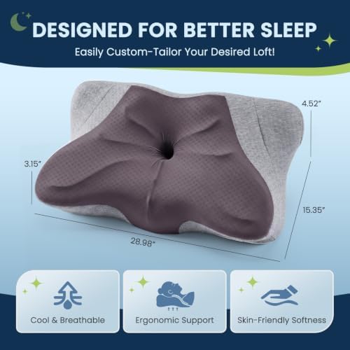 Sweetcrispy Queen Cervical Pillow for Neck and Shoulder - Ergonomic Memory Foam Pillows, Contour Side Sleeper for Adults, Cooling Orthopedic Neck Support for Back Stomach Sleepers, Middle Grey - Image 2