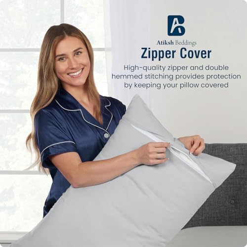 Body Pillow Cover with Zipper 20x72 Cotton Long Body Pillowcase Lumbar Pillow case 100% Egyptian Cotton 500 Thread Count Pack of 1 for Adult Size (Silver Grey) - Image 5