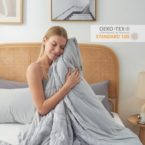 Cozy Bliss Seersucker Cooling Comforter King Size, Q-Max 0.45 Reversible Lightweight Cooling Blanket, Breathable Silk Smooth Summer Bedding Quilt for Hot Sleepers Night Sweats Light Grey - Image 6