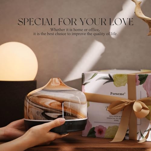 Porseme 500ml Glass Essential Oil Diffuser Aromatherapy Ultrasonic Cool Mist Humidifier 15-21 Running Hours Waterless Auto-Off Air Diffusers for Sleeping Yoga Working Spa(Jupiter) - Image 6