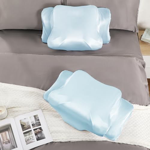 Satin Pillowcase for Cervical Pillows, (Cover Only) Fit for 24.8"x14.96"x5.51"/3.54" Orthopedic Neck Support Pillow, Silky Smooth Pillowcase Cover with Zipper Closure (Light Blue) - Image 6