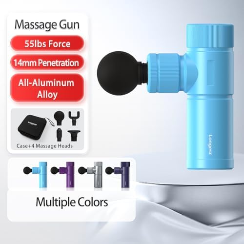 LONGEST Mini Massage Gun for Pain Relief, 4 Heads, Blue - Image 2