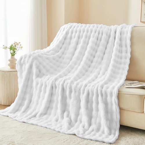 NEWCOSPLAY 3D Bubble Flannel Throw Blanket for Couch White, 50"×60" - Image 6