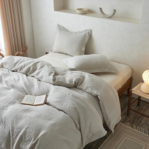 Simple&Opulence 100% Linen Duvet Cover Set with Crossed Embroidery Washed - 3 Pieces (1 Duvet Cover with 2 Pillow Shams) Soft Breathable Farmhouse - Linen, King Size - Image 6
