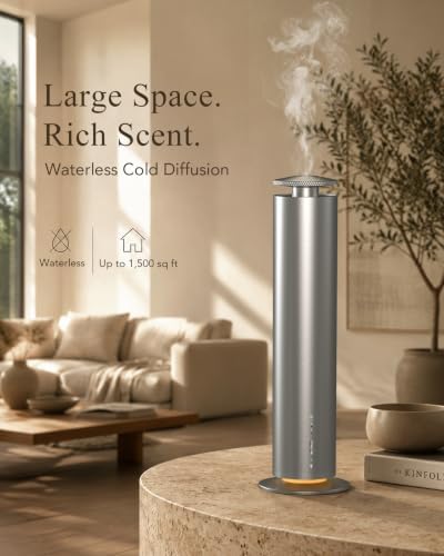 Waterless Essential Oil Diffuser Battery Powered 1500 Sq Ft Coverage-Silver - Image 2