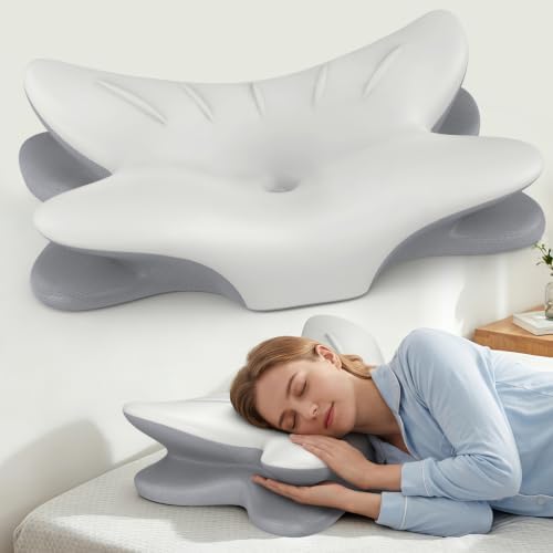 Cervical Neck Pillow for Pain Relief, Bed Pillows for Sleeping, Ergonomic Cooling Pillow, Orthopedic Contour Pillow for Side Back Stomach Sleepers (Light Grey & Dark Grey) by HAMYODO