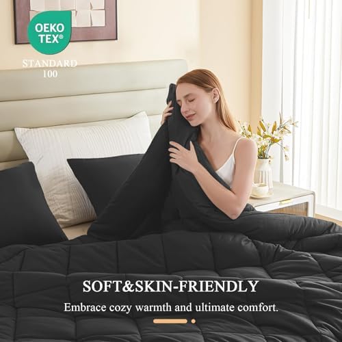 132x120 Alaskan King Comforter, Extra Large King Size Comforter Oversized, All Season Soft Lightweight Quilt Down Alternative Duvet Insert with 8 Corner Tabs(120x132, Black) - Image 6