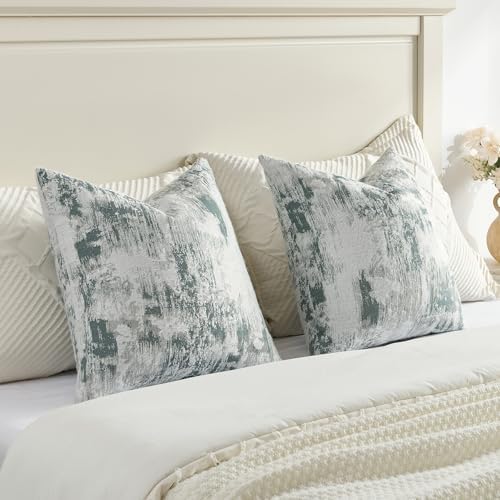 FUTEI Pack of 2 Faux Cashmere Throw Pillow Covers 20x20 Inch, Teal White - Image 6