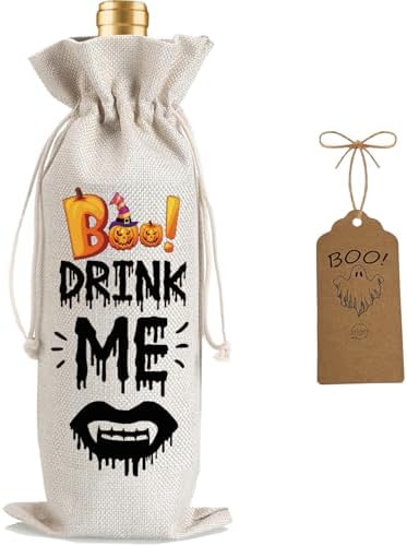 1Pcs Drink Me Gifts Wine Bag, Happy Halloween Wine Bag Halloween Party Decorations with 1Pcs Kraft Blessing Cards and natural jute rope by Yourloveisourmotivation%EF%BC%81