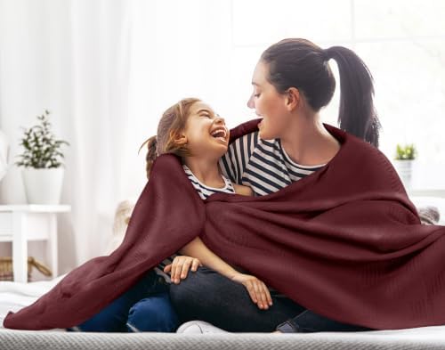 Utopia Bedding 100% Cotton Thermal Blanket Burgundy King, 90x108 Inches - Image 6