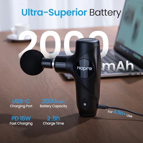NAPRE 3-in-1 Detachable Massage Gun,Mini Massage Gun Deep Tissue with Extension Handle,Portable Handheld Percussion Muscle Massager for Back/Neck/Body,Small & Quiet,5 Heads,with Case - Image 7
