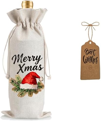 1Pcs Christmas hat Wine Bags Christmas Gift Bag, Wine Bottle Bags Merry Xmas Bottle Covers for Xmas,Holiday Party, Birthday, Storage with 1Pcs Kraft Blessing Cards and natural jute rope by Yourloveisourmotivation%EF%BC%81
