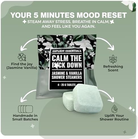 Explicit Essentials Calm The F Down Shower Steamers | Jasmine Vanilla Aromatherapy Shower Steamers for Relaxation & Stress Relief | Spa Shower Gift for Self-Care, Birthdays & Holidays - Image 2
