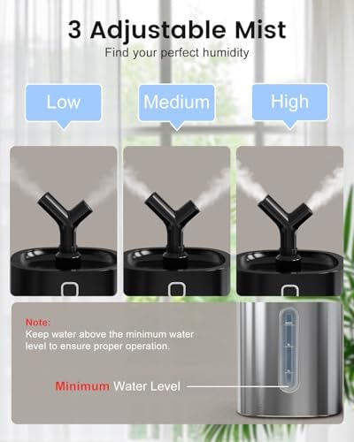 Feekaa Stainless Steel Humidifier, Easy Clean Dishwasher Safe, 4L/1Gal Cool Mist Humidifiers for Bedroom, Humidifiers for Baby, Humidifier Large Room for Nursery, Plant, Office, Living Room, Black - Image 6