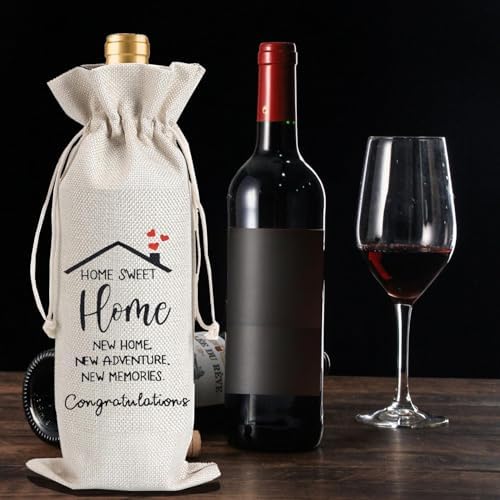 2Pcs Housewarming Gifts New Home Wine Bag,Perfect Gifts for New Homeowners, Realtor Gift to Clients,New Home Wine Bag For Friends, with 2Pcs Kraft Blessing Cards and natural jute rope - Image 3