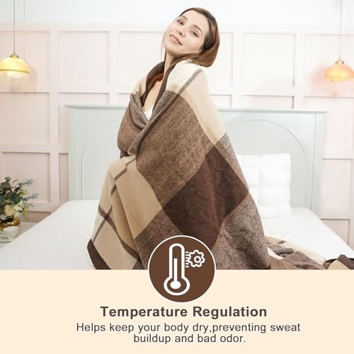 YOUR MOON 100% Wool Blanket, Medium Weight, Queen 90 x 90 in, Coffee - Image 6