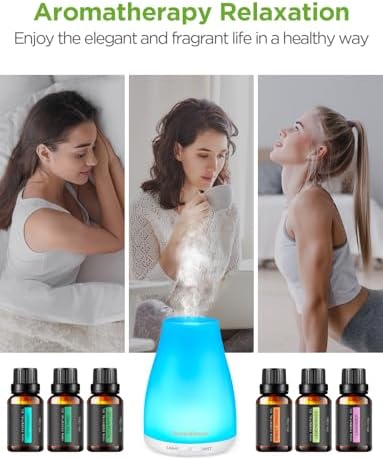 InnoGear 100ml Essential Oil Diffuser for Home with 6 Oils Gift Set, White - Image 6