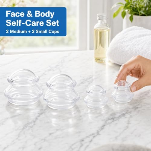 ELERA Silicone Cupping Set for Face & Body, 4 Pcs Facial Cupping Therapy Kit, Lymphatic Drainage Tool & Fascia Massage Cups for Neck, Shoulder & Muscle Pain Relief (2 Medium, 2 Small) - Image 7