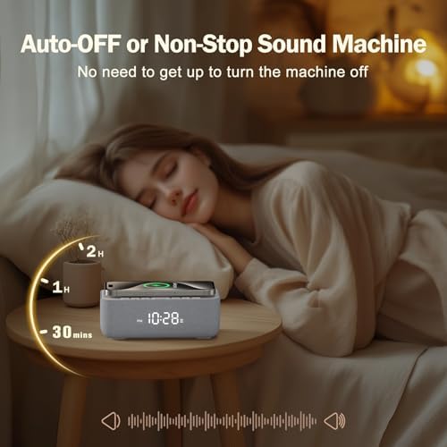 REACHER 15W Wireless Charging Alarm Clock with White Noise Machine - Image 6