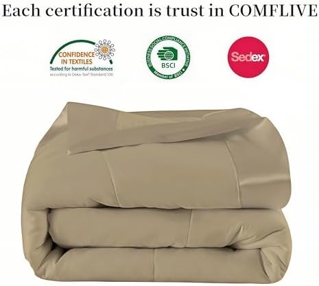 COMFLIVE King Down Alternative Blanket - Lightweight Satin Trim, Mocha - Image 6