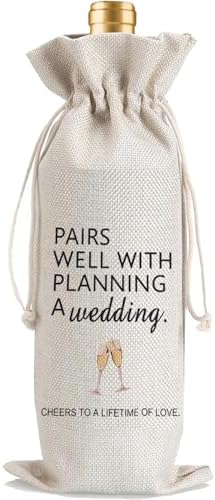 1Pcs Wedding Engagement Gifts for Couple, Mr & Mrs Gift, Newlywed Wine Bag Weeding Gift Wine Bag with 1Pcs Kraft Blessing Cards and natural jute rope - Image 5