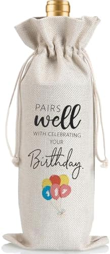 2Pcs Birthday Gift Ideas for Women & Men, Birthday Party Wine Bag Gift,Happy Birthdate decor, with 2Pcs Kraft Blessing Cards and natural jute rope - Image 6