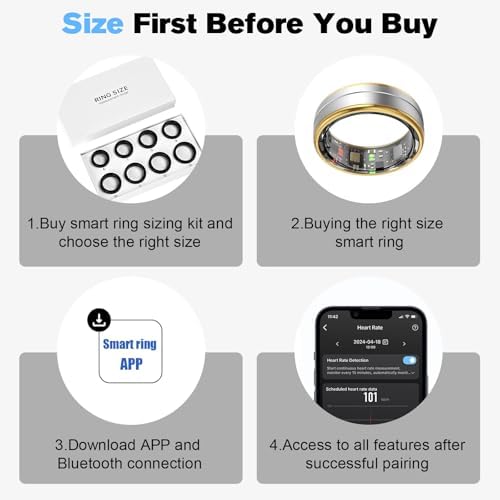 Smart Ring Health Tracker Men/Women, Silver, Size 9 - Image 7