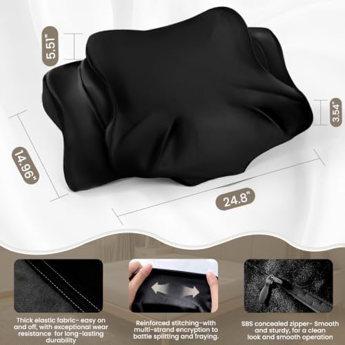 Thickened Satin Pillowcase, Elastic 16 * 24In Pillow Cover for Cervical Pillow or Memory Foam Pillows, Smooth & Soft Hair and Skin Friendly, Queen Size with Zipper Black - Image 2