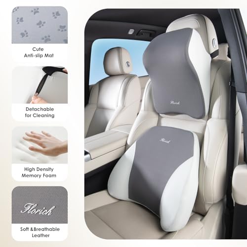 FLORICH Lumbar Support and Car Neck Pillow, Back Support and Headrest Pillow for Car Seat Driver, Memory Foam Back Neck Support Pillow and Car Seat Lumbar Support for Car Office Chair - Grey - Image 7