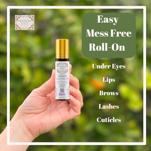 Pure Organic Castor Oil Roll On For Lips, Eyebrows, Under Eyes, Eyelashes and Cuticles - Easy, Less Mess Moisturizer Roller ball Cold Pressed, Hexane Free, Unrefined, Glass Bottle - Travel Size (10ml) - Image 7